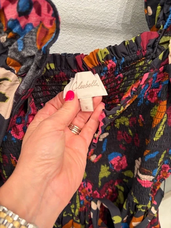 Cleobella Floral Smocked Waist Puff Sleeve Dress - Picture 2 of 3